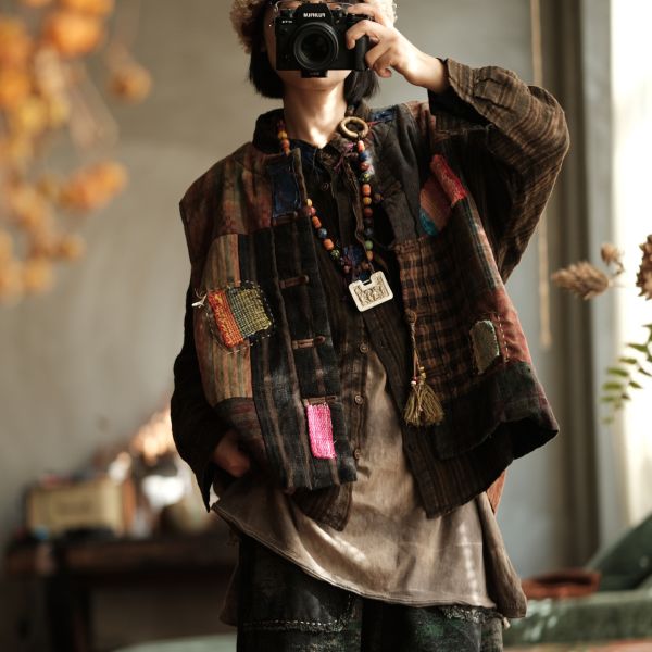 燕燕~秋冬新款 復古文藝純手工老布拼貼小眾氛圍夾棉背心 ab226301 