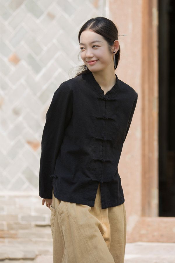 燕燕~春季新款 改良驚艷小立領上衣  盤扣女式長袖修身禪服開襟衫 外套 