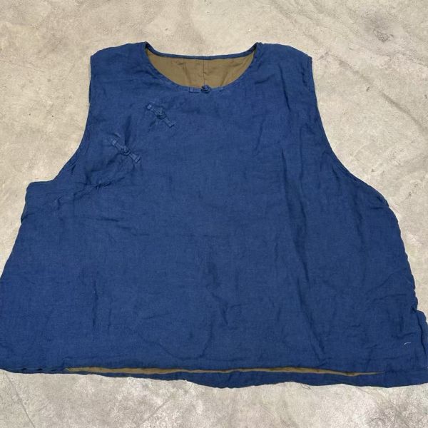 燕燕~秋款 復古偏襟盤扣雙層夾棉套頭棉背心 ab25401 