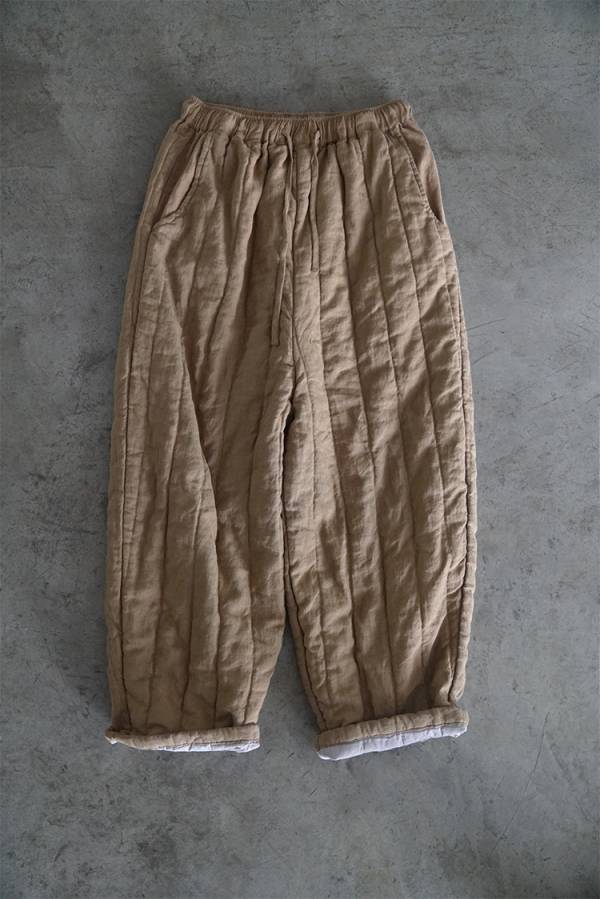 燕燕棉麻～亞麻材質 文藝做舊壓條加厚夾棉直筒棉褲 休閒顯瘦薄棉麻褲 長褲 ab021701 