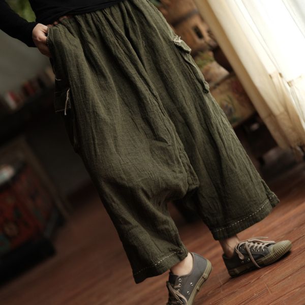 燕燕~棉麻商品~設計文藝復古休閒褲寬鬆百搭鬆緊腰闊腿褲  飛鼠褲 哈倫褲 ab234801 