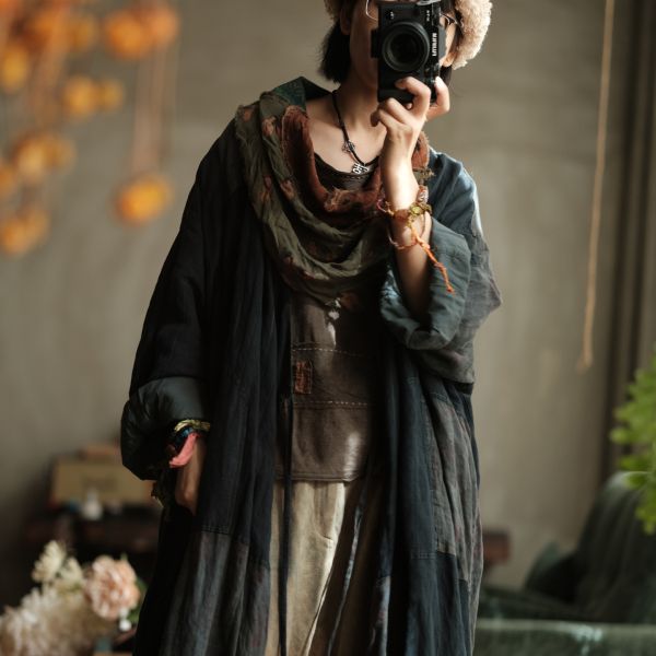 燕燕~復古文藝拼色布三角巾圍巾頭巾  abW07501 