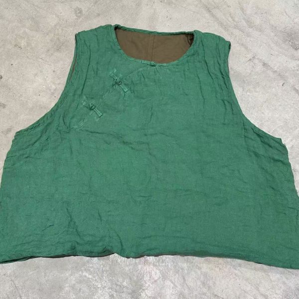 燕燕~秋款 復古偏襟盤扣雙層夾棉套頭棉背心 ab25401 