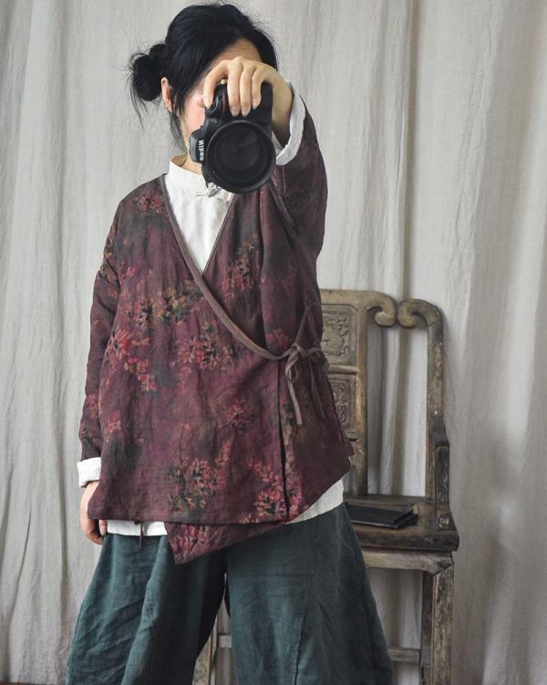 燕燕~四季款~印花工藝復古亞麻上衣 外套 