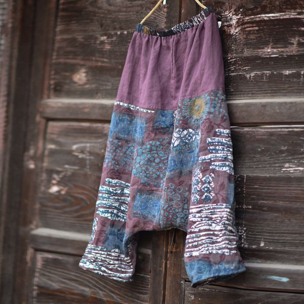 燕燕~夏季新款 民族風 文藝吊襠褲印花休閒哈倫褲 長褲 