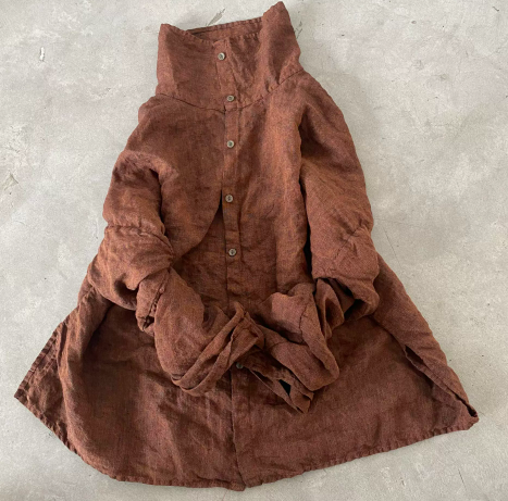 燕燕~秋冬新款 寬鬆加厚苧麻高領開襟衫 上衣 