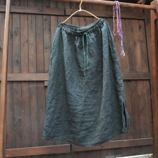 燕燕~棉麻商品~高品質色織亞麻百搭文藝寬鬆長裙 