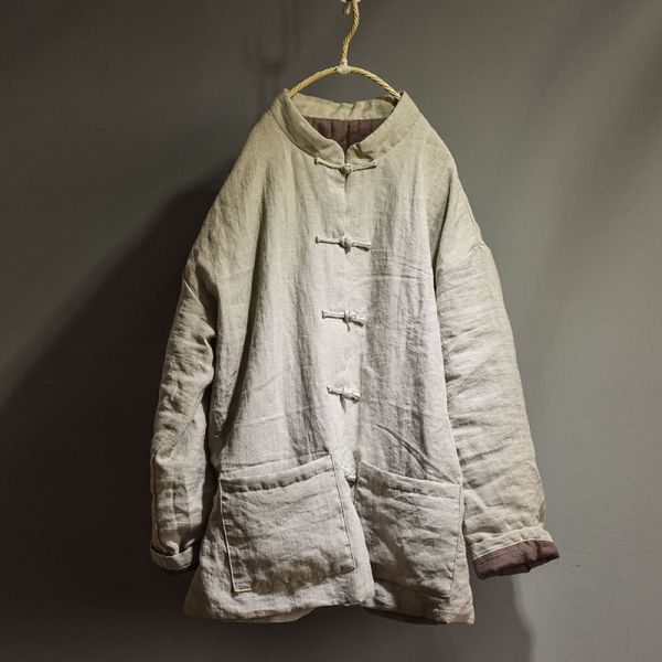 燕燕~秋冬新品～亞麻 中式傳統手縫盤扣禪意棉服 文藝復古男女保暖棉衣外套 