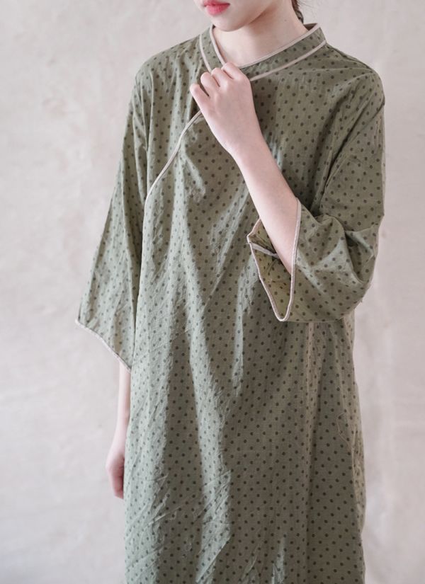 燕燕～薄棉 斜襟波點旗袍 復古禪意洋裝 連身裙  ab2107101 
