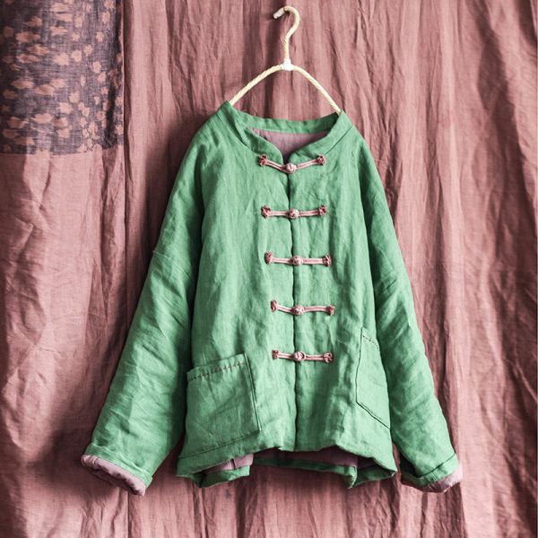 燕燕~秋冬新款 亞麻 文藝中式盤扣棉衣棉服外套 