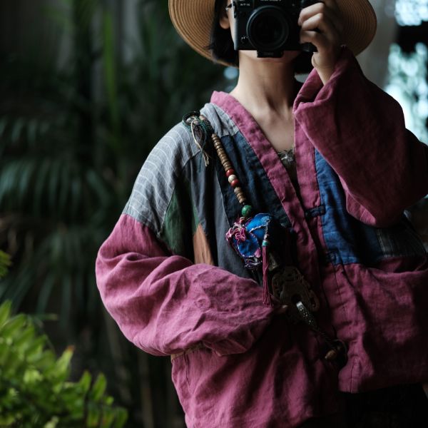 燕燕~秋冬新款 亞麻 做舊雪花洗拼布寬鬆短棉衣上衣。外套。ab178801 