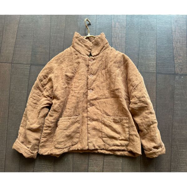 燕燕~秋季新款 （短版）高品質砂洗亞麻棉衣藝術復古寬鬆亞麻棉服中長款夾棉外套 ab438901 