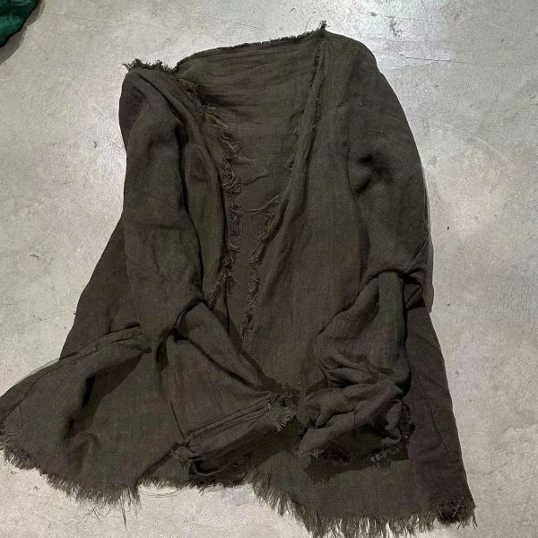 燕燕棉麻～早春款 亞麻 寬鬆百搭文藝復古加厚長袖毛邊開襟衫 上衣 