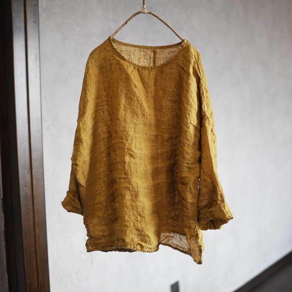 燕燕~ 四季款 色織亞麻文藝復古圓領上衣 