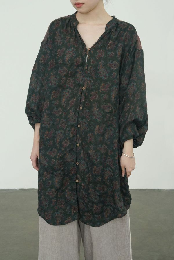 燕燕~棉麻商品~亞麻 數碼印花腰果中長襯衫 撞色長開衫 長袖棉麻衫 ab2303701 