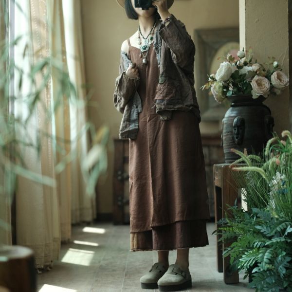 燕燕~文藝復古寬鬆打底吊帶裙 洋裝 ab204501 