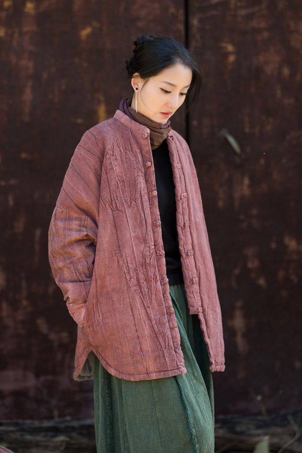 燕燕~冬新品   苧麻髒染夾棉絎縫棉服 禪意風保暖外套 