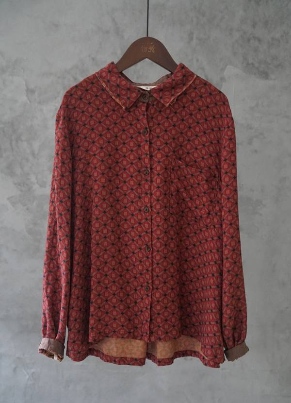 燕燕~棉麻商品~復古香雲紗材質  數碼印花百搭襯衫 文藝休閒寬鬆顯瘦長袖襯衫 上衣 ab2131801 