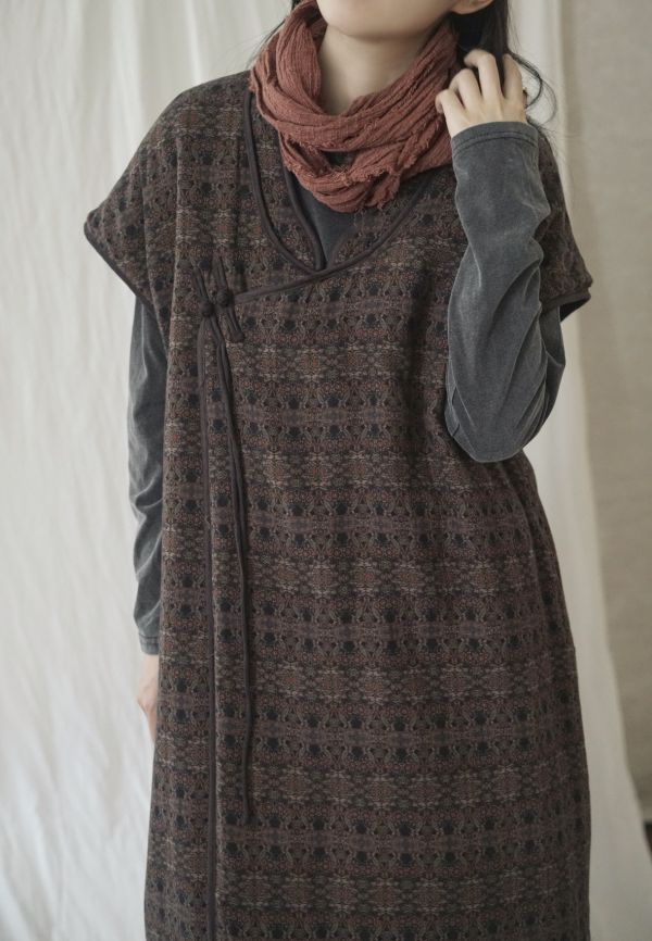 燕燕~棉麻商品~復古印花夾棉長棉衣背心 ab2241601 