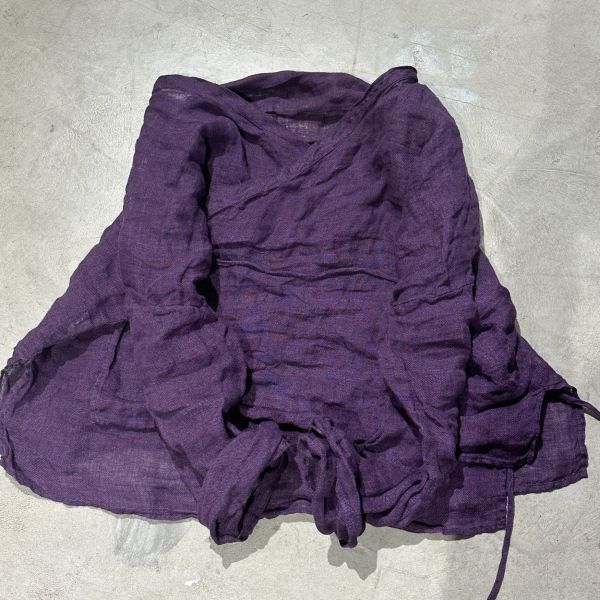 燕燕~亞麻~文藝復古斜襟繫帶小衫 上衣 襯衫 外套 