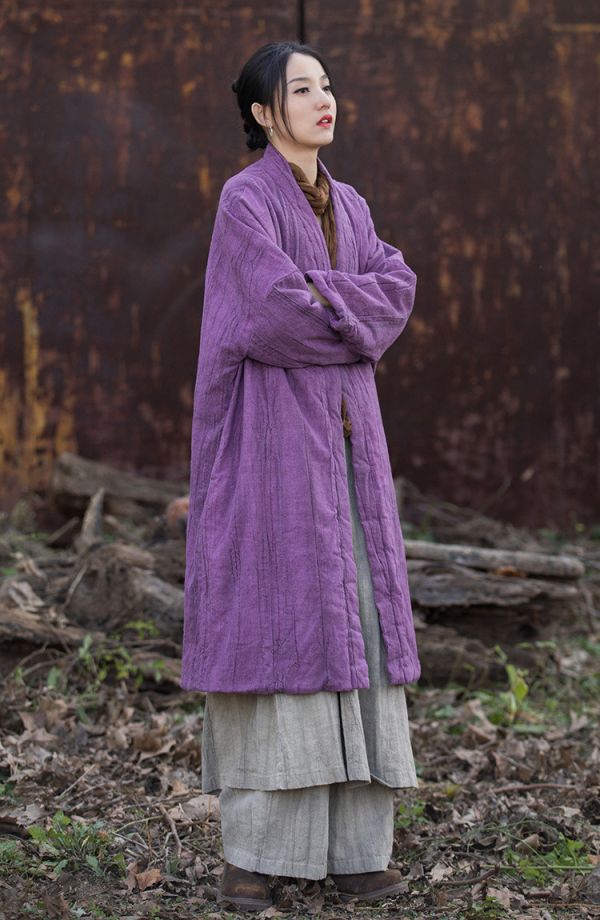 燕燕～冬季新款 手工紮染炒色做舊夾棉加厚禪長款棉衣外套 