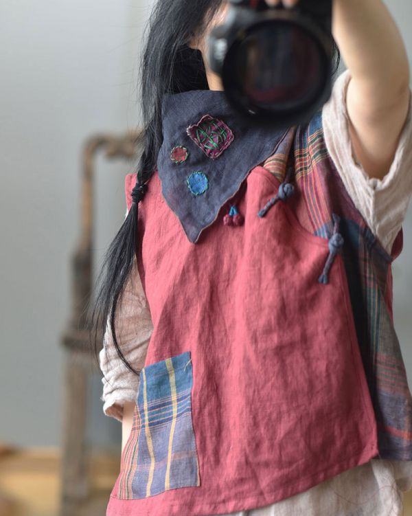 燕燕. 亞麻 貼佈手繡雙喜三角巾 喜字圍巾 領巾 