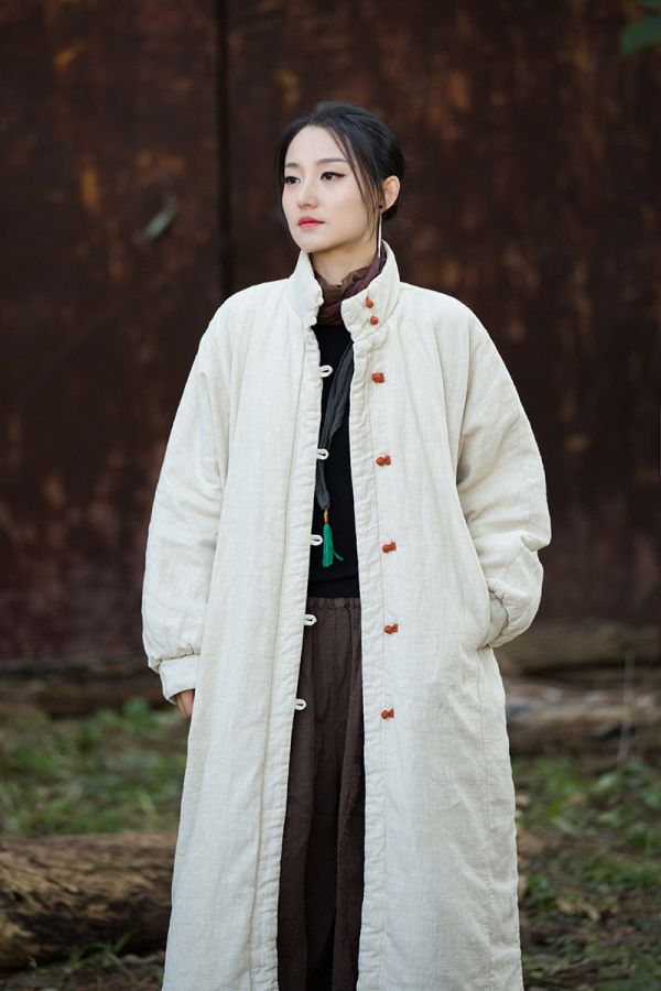 燕燕~冬季新款 寬鬆復古砂洗盤扣長棉服夾棉保暖棉衣外套 長大衣 