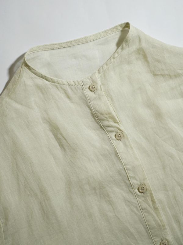 燕燕~春季法式～復古襯衫輕盈薄透寬鬆長袖小圓領苧麻休閒襯衫 ab2632601 