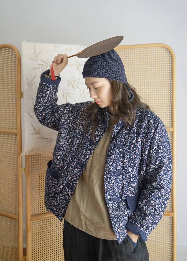 燕燕~棉麻商品~磨毛碎花款式 立領寬鬆保暖開襟加厚棉衣外套  ab2130801 