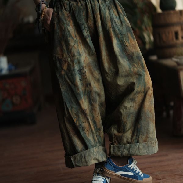 燕燕~復古文藝手工植物染吊檔休閒褲 ab236101 