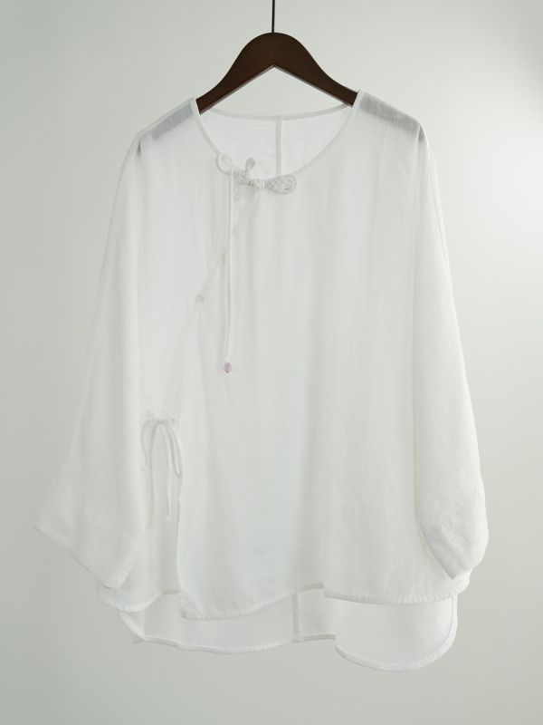 燕燕~春季新品～苧重工琵琶扣涼爽上衣 苧麻襯衫 ab2634701 