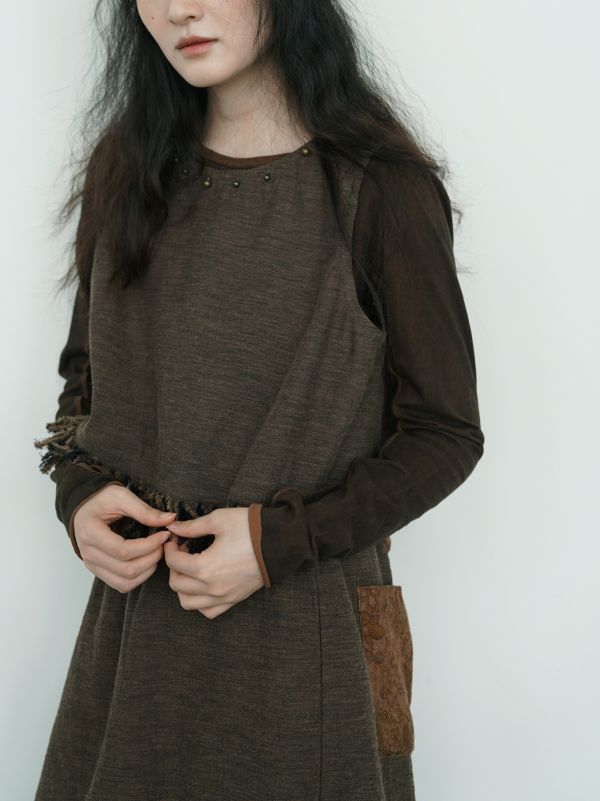 燕燕~秋冬款！復古色織棉麻個性毛邊 流蘇背心 ab2435501 