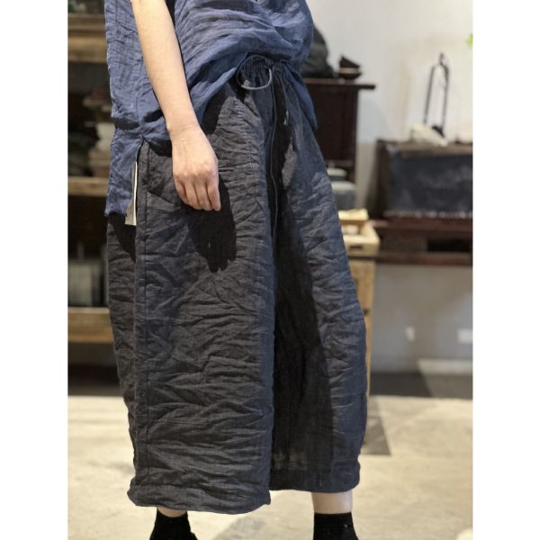 燕燕～春夏款 亞麻 文藝復古寬鬆抽繩直筒八分褲 民俗風寬褲 