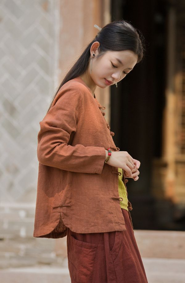 燕燕~春季新款 改良驚艷小立領上衣  盤扣女式長袖修身禪服開襟衫 外套 
