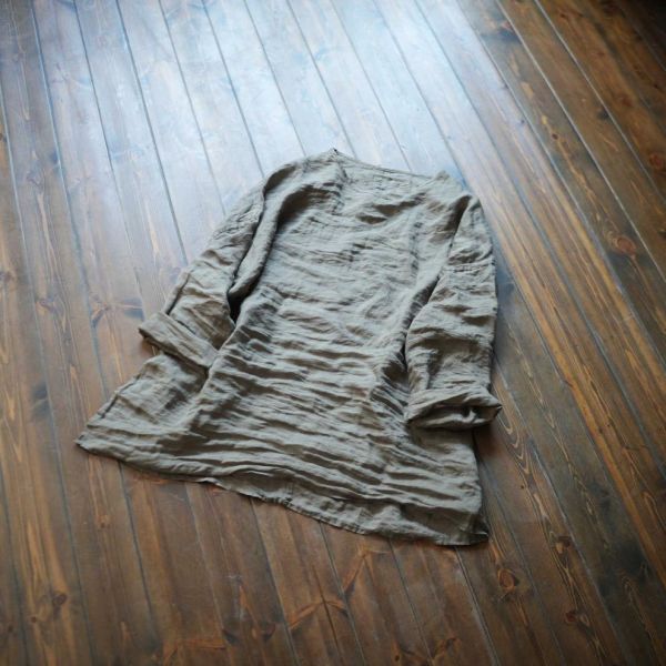 燕燕~棉麻商品~文藝復古苧麻襯衫休閒寬鬆疊穿百搭中長圓領襯衫 