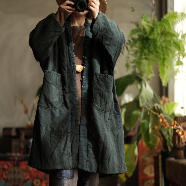 燕燕~棉麻商品~復古文藝絎線水洗手工針跡百搭棉衣外套棉袍 外套  ab194001 