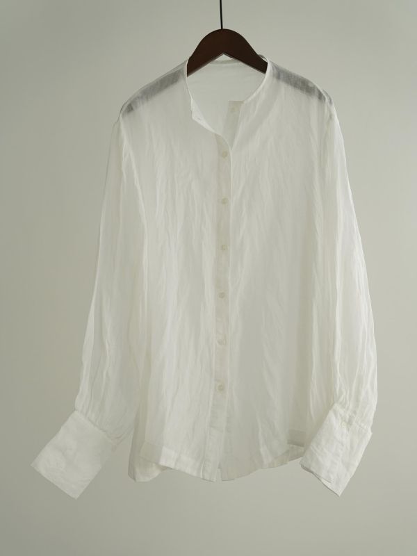 燕燕~春季法式～復古襯衫輕盈薄透寬鬆長袖小圓領苧麻休閒襯衫 ab2632601 