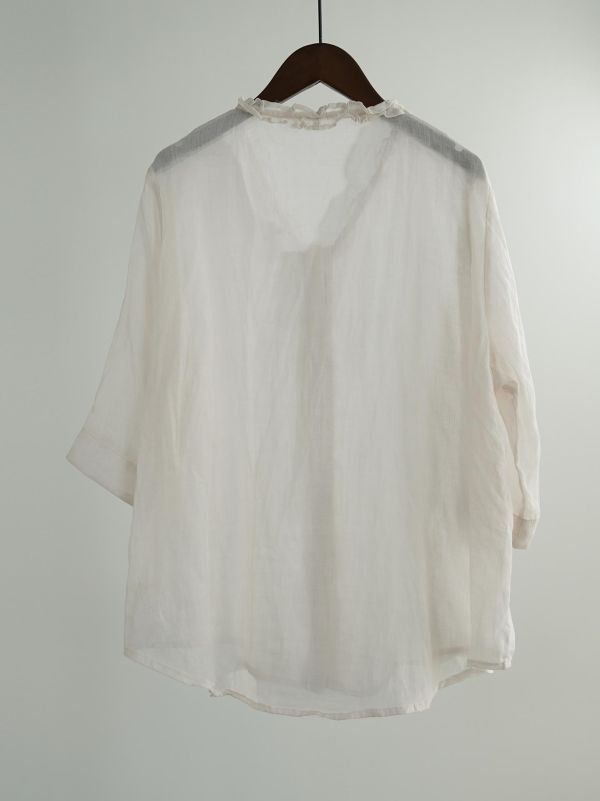 燕燕~夏季新款~復古細苧麻防曬襯衫 木耳邊田園開襟上衣 ab2634601 