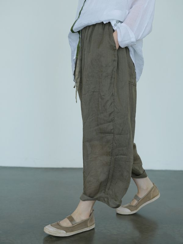 燕燕~苧麻~雙層清涼寬鬆休閒鬆緊直筒顯瘦百搭長褲     ab2418001 