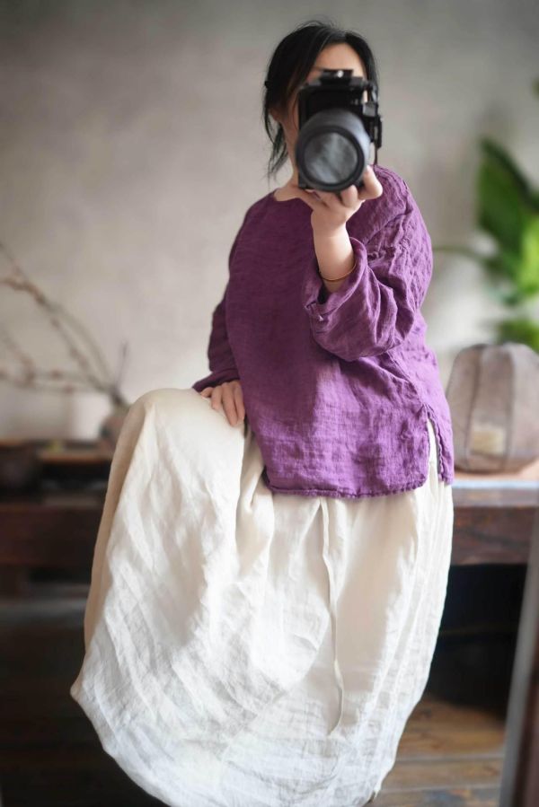 燕燕~亞麻寬鬆復古文藝休閒長裙 