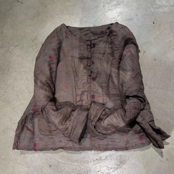 燕燕~秋冬新款  藝術印花中式莧麻開襟衫  棉服上衣 外套 