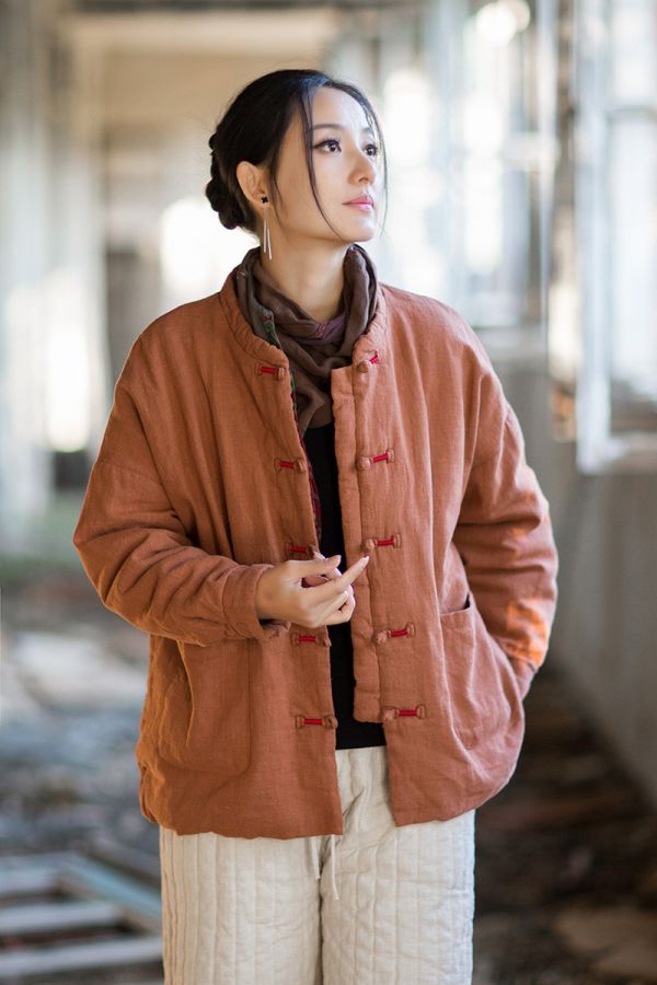 燕燕~冬季新款 苧麻夾棉絎縫棉襖棉服文藝個性保暖女款百搭棉衣外套 