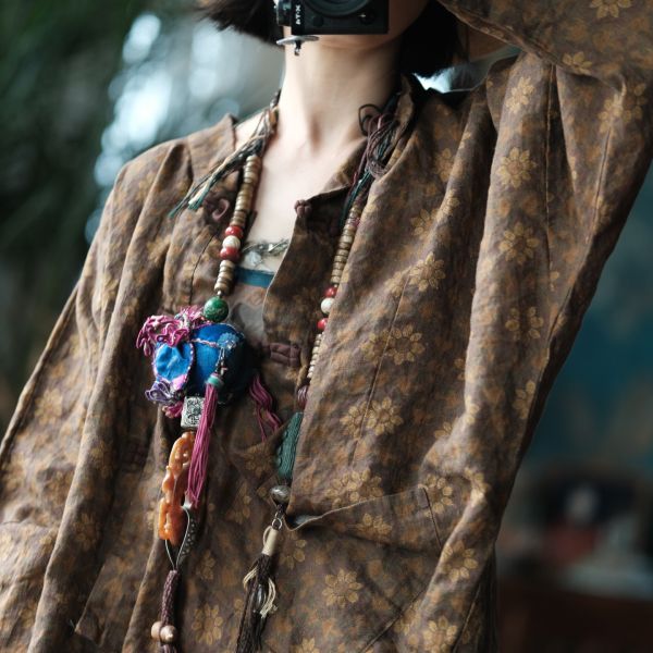 燕燕~棉麻商品~純亞麻 雪花洗印花工藝寬鬆外套 