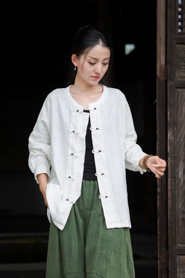 燕燕～秋季新款 復古盤扣新中式襯衫 寬鬆文藝國風禪意茶服上衣 