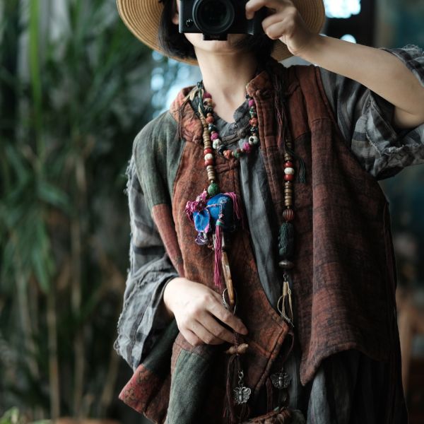 燕燕~棉麻商品~中式改良側開襟夾棉拼布背心棉麻杉. ab178301 