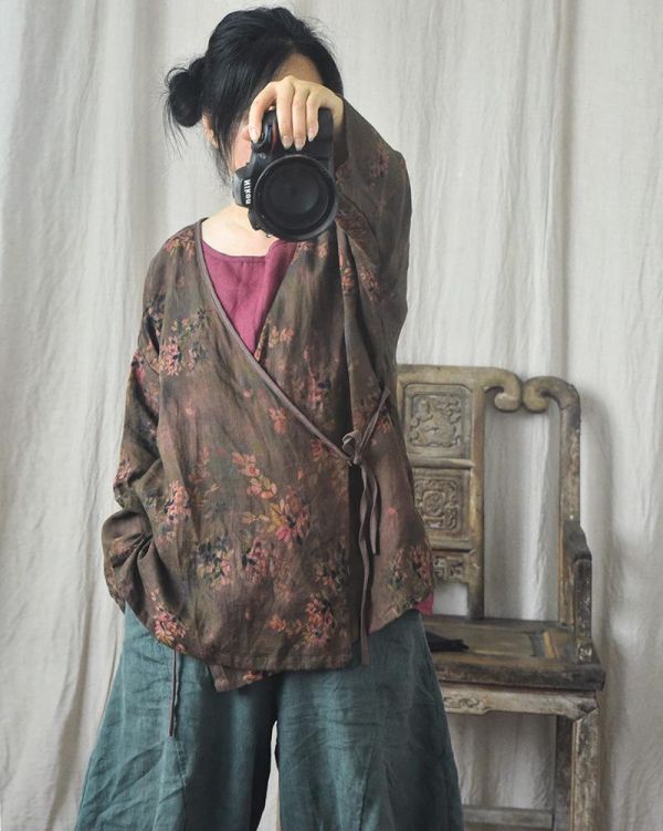 燕燕~四季款~印花工藝復古亞麻上衣 外套 