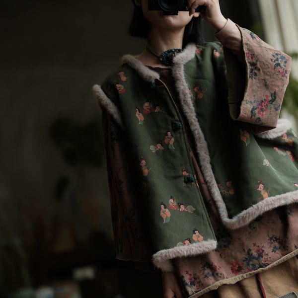 燕燕~復古毛毛夾棉背心棉衣 ab234201 