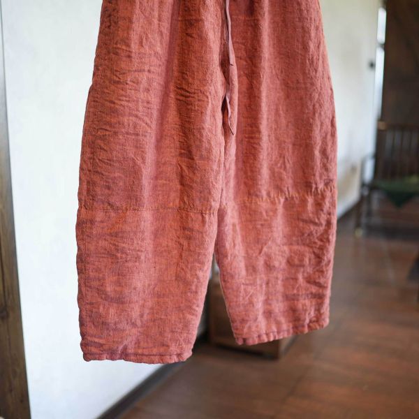 燕燕 冬季厚棉 色織亞麻布 高溫成衣水洗直筒棉褲 寬鬆休閒長褲 