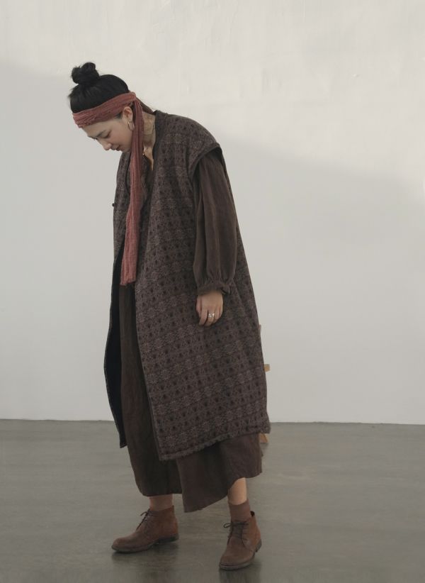 燕燕~棉麻商品~復古印花夾棉長棉衣背心 ab2241601 