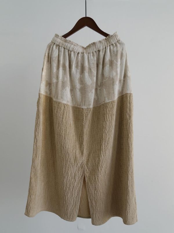 燕燕~秋冬款 燈芯絨提花拼接繭型直筒長裙 aB2534801 